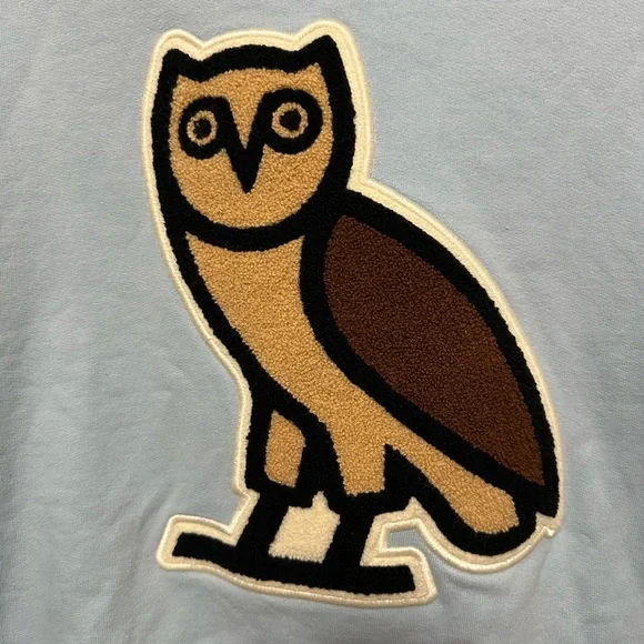 October’s Very Own OVO Chenille Bubble Owl Hooded Sweatshirt Men’s Medium Blue